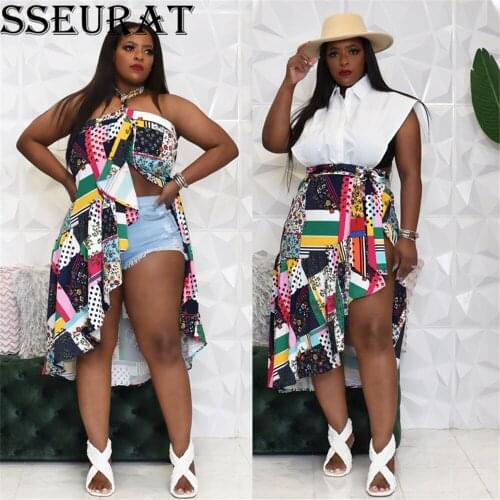 SSEURAT 2021 Summer Sexy Women Halter Print Slit Mini Dress Dual Purpose Dress