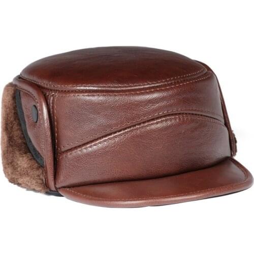 Winter Fur Hat For Men Elderly Grandpa Genuine Leather Faux Fur Caps Male Outdoor Windproof Head Warm Thicken Bomber Gorras