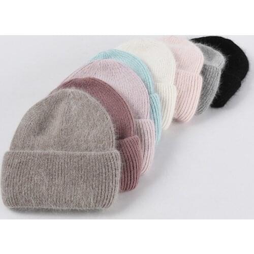 Winter Hat Real Rabbit Fur Winter Hats For Women Fashion Warm Knitted Beanie Hats Women Solid Adult Cover Head Cap