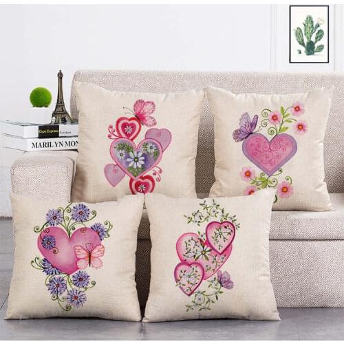 45*45cm sweet Pink love flower print Cushion Cover Linen Throw Pillow Car Home Decoration Decorative PillowcaseT403
