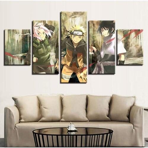 5 Piece Wall Art Canvas Posters Anime Ninja Figure Sasuki Pictures And Prints Modern Living Room & Bedroom Decoration Paintings