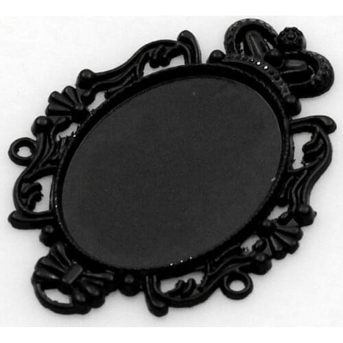8SEASONS Beads Findings Oval Black Hollow Cabochon Setting(Fits 22x29mm),4.7x3.5cm,10PCs (B22479)