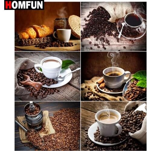 HOMFUN DIY Diamond Painting "Coffee quilt" Full Drill Square Round Diamond Embroidery 5D Cross Stitch Decoration Home