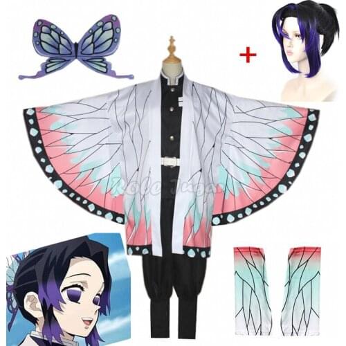 Anime Demon Slayer Kochou Shinobu Cosplay Costume Women Kimono Uniform Set and Wig Halloween Christmas Party Costumes