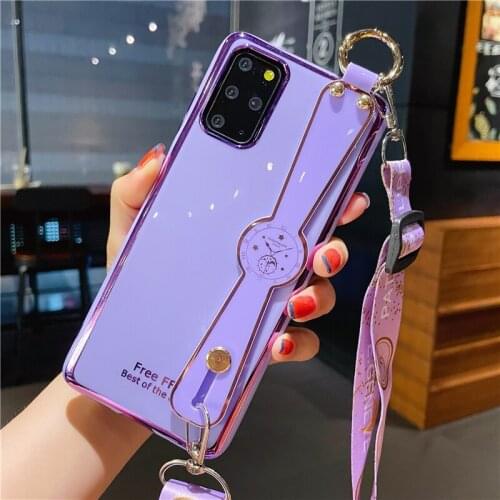 For Samsung Galaxy A32 52 72 51 71 42 12 11 21S 50 70 A31 02S A750 M51 31 Luxury Crossbody Electroplated Wrist Strap Holder Case