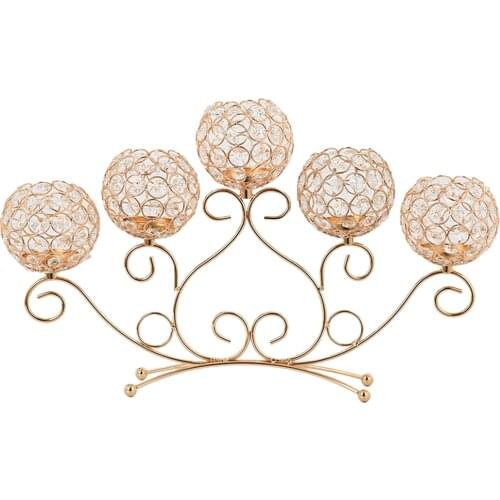 Decorative Candelabras Crystal Arch Bridge Rose Golden Candle Holders Bowl Tealight Candlesticks Romantic Ornament with 5 Bowls
