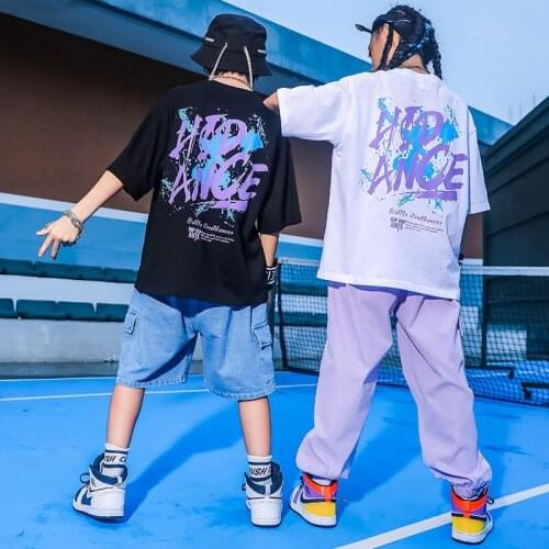2021 Hip Hop Dance Costumes For Kids Loose Shorts Sleeved Hiphop Pants Boys Streetwear Girls Jazz Performance Costumes DN9277