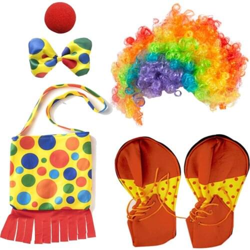 Pack Children Kids Clown Polka Dots Shoes Bow Nose Bag Cosplay Props Party Halloween Clown Wig Costume Circus Accessories