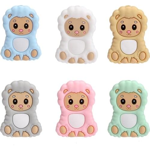 Lets Make 10pcs Silicone Teether Sheep Cartoon Animals BPA Free Food Grade Silicone Pandents Teething Toys For Teeth Baby Gifts