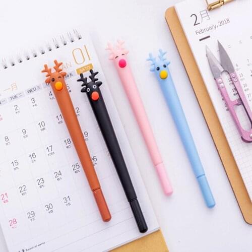 Popular Christmas Reindeer Gel Ink Pen Stationery Escolar Canetas School Supplies 0.5mm Signing Writing Pen For Kids Xmas Gift