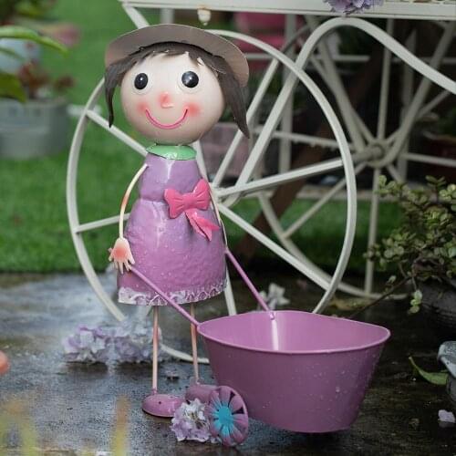 Garden Cartoon Characters Girl Wrought Iron Flower Pots Courtyard Park Flower Buckets Decoration Outdoor Villa Figurines Crafts