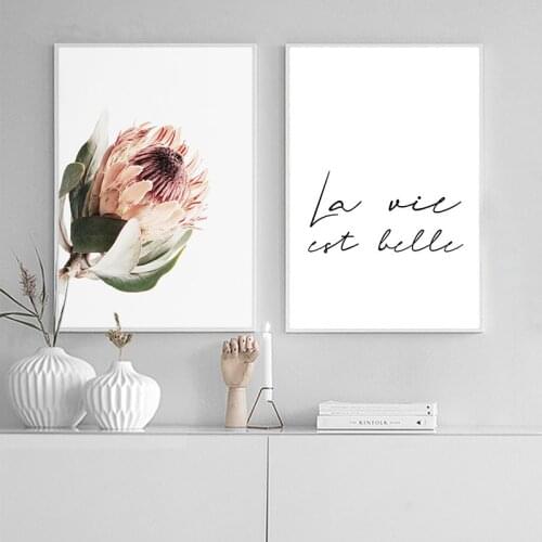 La vie est belle Quote Wall Art Canvas Painting Poster Flowers Floral Art Print Nordic Decorative Picture Modern Home Decor TB35