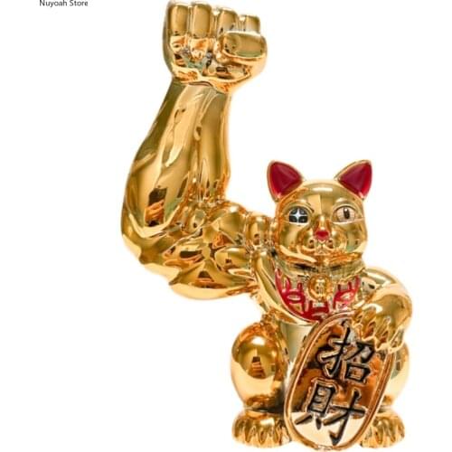 Creative Lucky Cat Decoration Muscle Arm Plating Process Living Room Home Decoration Accessories Resin Animal Sculpture Model
