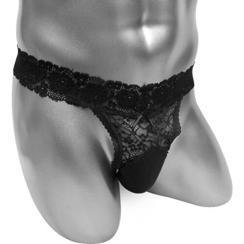 Lace Sissy Bulge Pouch Thong Panties High Cutting See Through Mens G Strings Underwear T Back Sexy Lingerie For Male Underpants