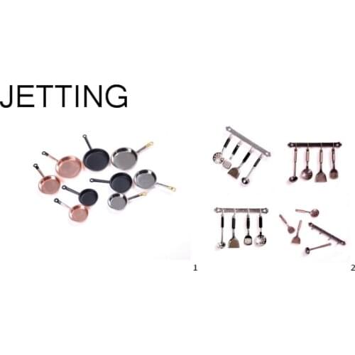 Wholesale Dollhouse Miniature Metal Frypan Frying Pans Cookware Kitchen 1/12 Delicate Metal Kitchenware Bronze Model Cook Set