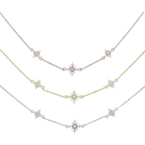 Cute Cz Flower Snowflake Charm Choker Necklace For Women High Quality Gold Color Delicate Dainty Cz Adorable Jewelry