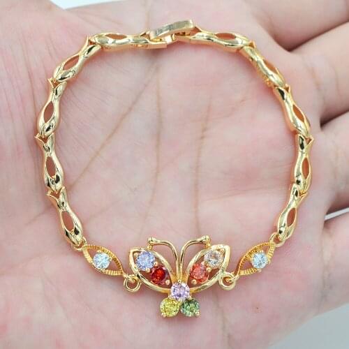 Fashion Gold Color Colorful Zircon CZ Butterfly Bracelet for Women Casual Jewelry
