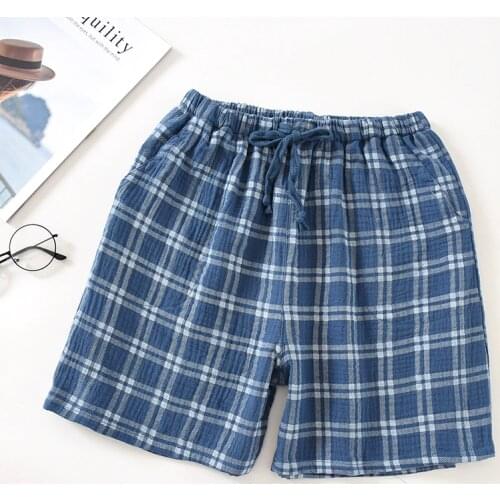 Mens Nightgown Crepe And Cotton Lattice Shorts Drawstring Casual Simple Beach Short For Couples Home Clothing 2021
