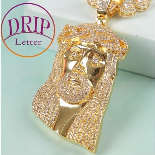 No Chain Big Religious Jesus Head Pendant 5A Cubic Zircon Mens Hip Hop Necklace Jewelry