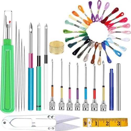MIUSIE Punch Needle Tool Kit Embroidery Thread Embroidery Punch Needles Yarn Scissors Threader for DIY Sewing Cross Stitching