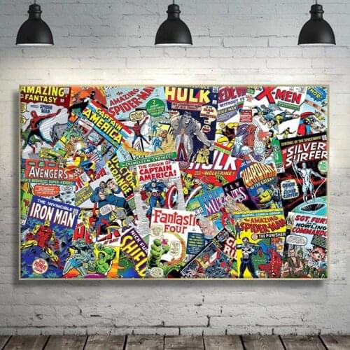 Marvel Collage Superhero Retro Canvas Wall Art Poster Pictures for Kids Bedroom Cuadros Living Room Decor NO FRAME