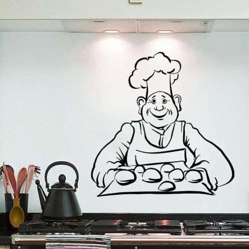 Wall Sticker Chef Bread Baking Wall Decal Kitchen Interior Design Wall Art Mural Bread Cafe Shop Decoration Vinyl Sitcker AY748