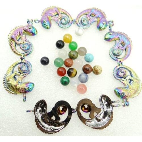 Natural Stone aventurine Quartz Crystal amethyst Lucky bead Titanium lizard Pendant for Diy Jewelry Making necklace woman 10PC