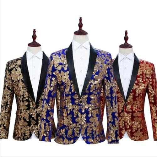 2020 New Men Clothing Velvet Gold Sequins Suits Jackets Host Nightclub Dj Studio Theme Show Performance Blazers Stage Costumes