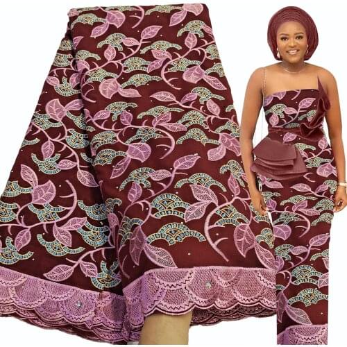 Fabricbob 2021 Latest Swiss Lace Fabric Dubai High Quality Fabric Party Rhinestone Embroidery 5 Yards African Lace