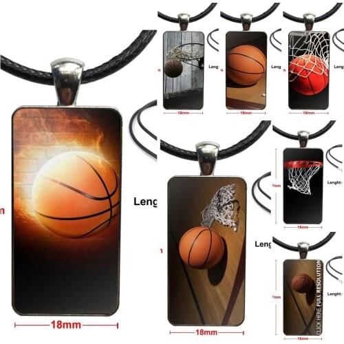 The Newest Basketball And Night Glass Cabochon Jewelry Steel Color With Long Pendant Choker Rectangle Necklace For Unisex