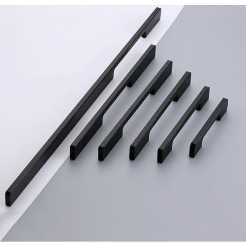 KK&FING Simple Black Brushed Aluminum Alloy Kitchen Cabinet Handles Cupboard Door Knobs Drawer Pulls Furniture Handle Hardware