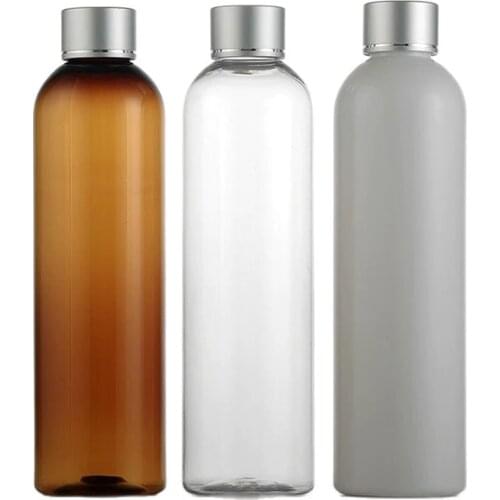 250ML X 25 Matte Silver Screw Lid Cosmetic Container Anodized Aluminium Cap Plastic Bottles White Brown Empty PET Lotion Bottles