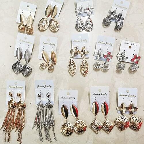 Clearance Mix 12pair Fashion Long Drop Earring Frosted Silver Gold Color Earrings For Women Female Party Wholesale Jewelry Lots