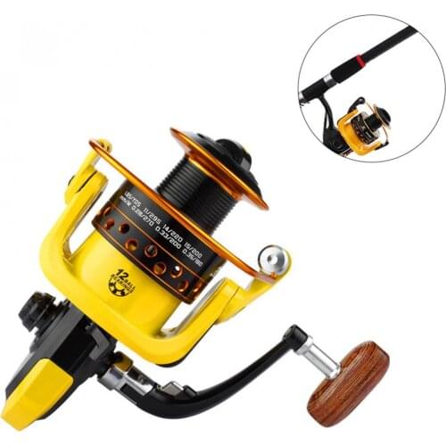 12BB 4000 Fishing Reel Wheel Spinning Reel 15kg Drag Power with Double Colour Metal Line Cup & Wooden Handle Knob