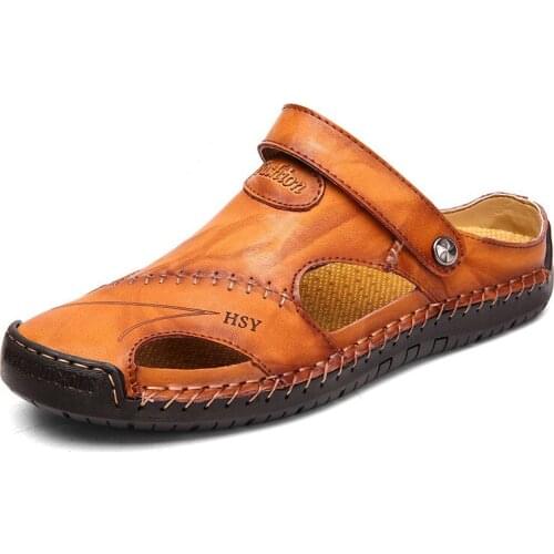 Mens Summer Fashion Sandals Men Leather Sandals Outdoor Casual Beach Shoes Non-slip Slippers Men Water Trekking Sandals Size 48