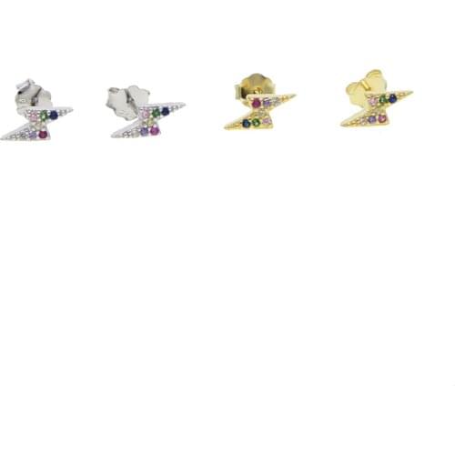 925 sterling silver colorful bolt stud earring minimal delicate girl women second multi piercing earrings