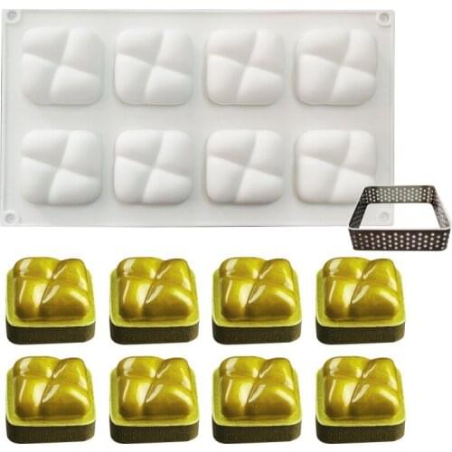 8 Even Stone Mousse Mold Silicone Mold Stone Tower Cake Set Square Tower Ring Stainless Steel Cake Molds for Wholesale DropShip