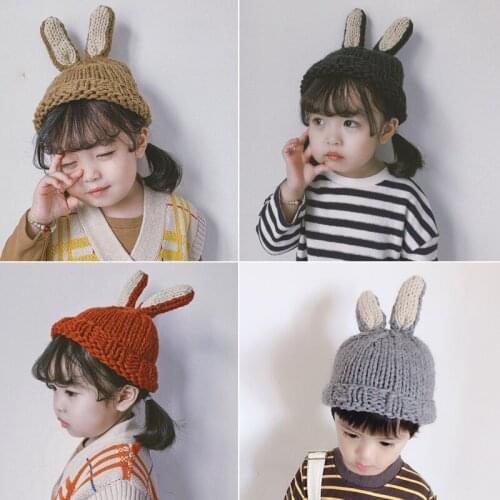 Baby Autumn Winter Thickening Warm Knitted Hats Cute Cartoon Rabbits Ear Kids Boys Girls Beanies Caps