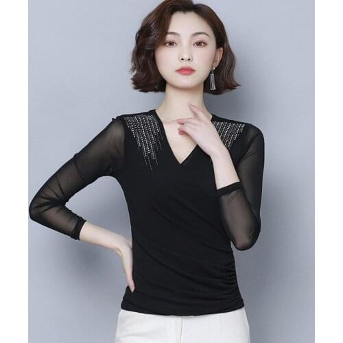 Latin Dance Tops For Women Adult Black Long Sleeve Practice Clothes National Standard Ballroom Dance Competition Shirt VO167