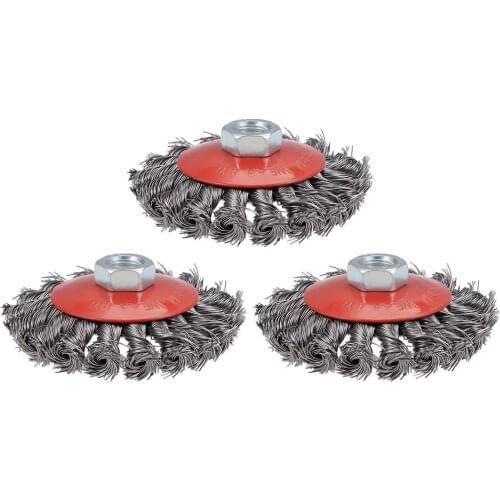 Uxcell 3 Pcs 100mm Wire Cup Brush Twist Knotted Crimped Steel with M14 Threaded Hole