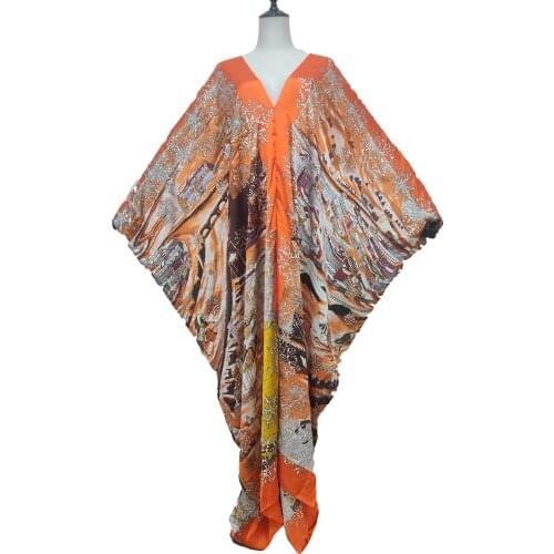 Bohemian 2021 V-Neck Summer Kuwait Floral Silk Kaftan Maxi Dress Traditional African Printed BouBou Robe Clothes