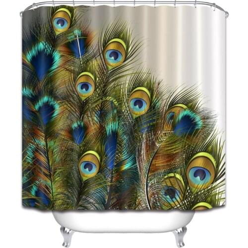 72'' Bathroom Waterproof Fabric Shower Curtain Polyester 12 Hooks Bath Accessory Sets Peacock Feathers In Blue And Green Colors