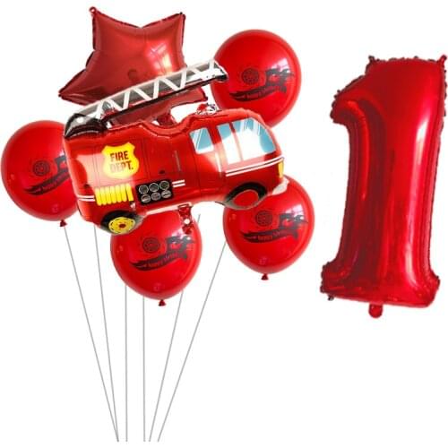 7pcs Car Foil Balloon Engineering Car Fire Truck Balloon 1 2 3 4 5 6 7 8 9 st Happy Birthday Party Decorations Kids Toy Supplies