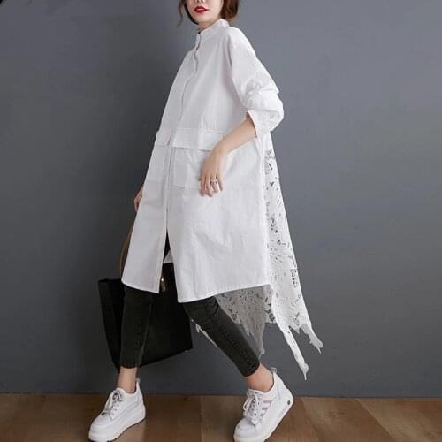 Plus Size Blouse Shirts Women Clothing Fashion Lace Floral Elegant Lady Tops Casual Loose Long Sleeve Button Cardigan Outerwear