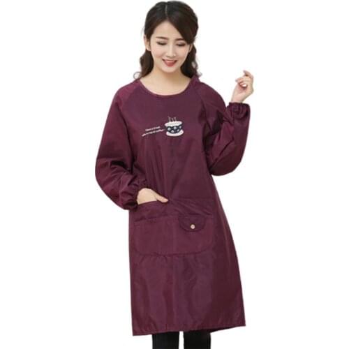 Women Waterproof Oil Proof Home Kitchen Cooking Apron Long Sleve Baking BBQ Chef Smock Kitchen Accessory