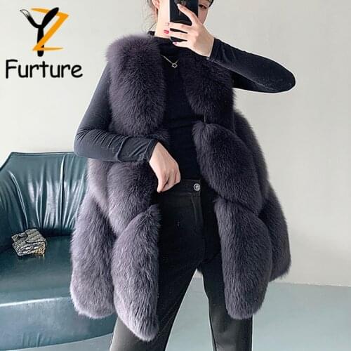 Winter Fashion Girl Real Fox Fur Thick Vest Warm Natural Fox Fur Waistcoat 75cm Long Women Sleeveless Fox Fur Outerwear Vest