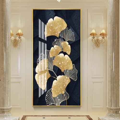 Golden gingko leaves Paintings 5D Crystal Porcelain Painting Coloured leaves Diamond inlay Painting Art Aisle Living room Decor