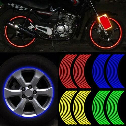 16Pcs/set Motorcycle Car Strips 18inch Rim Stripe Wheel Decal Tape Sticker Reflective Material Road Safety Reflect Tape