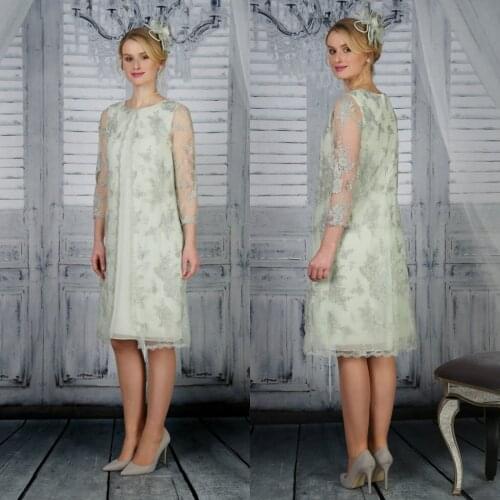 2020 Elegant Mother of the Bride Dresses Lace Appliques Long Sleeves Evening Gowns Custom Knee Length Plus Size Prom Dress