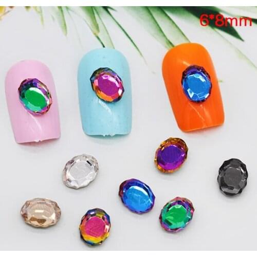 20p 6x8mm Oval Flatback Glitter strass stone Czech Crystal manicure rhinestones 3D Nail Art Decorations DIY jewelry making Beads